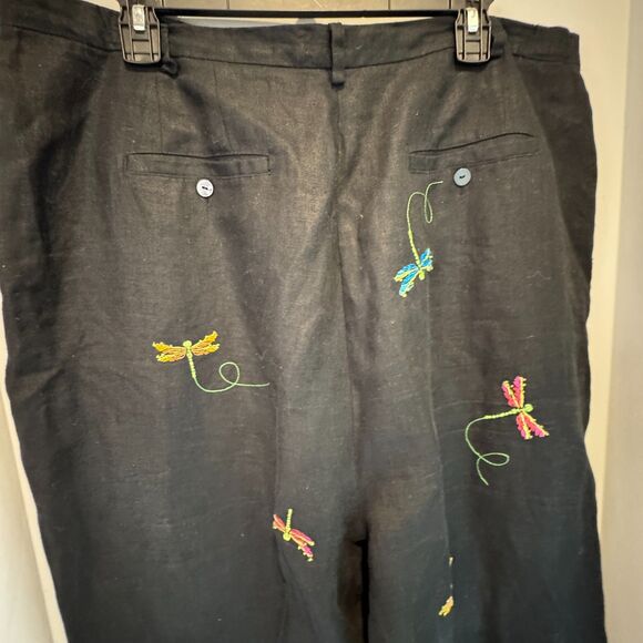 Sarah Spencer18W Black 100% Linen Pants | Embroidered Dragonflies | Plus | Good - Picture 7 of 10